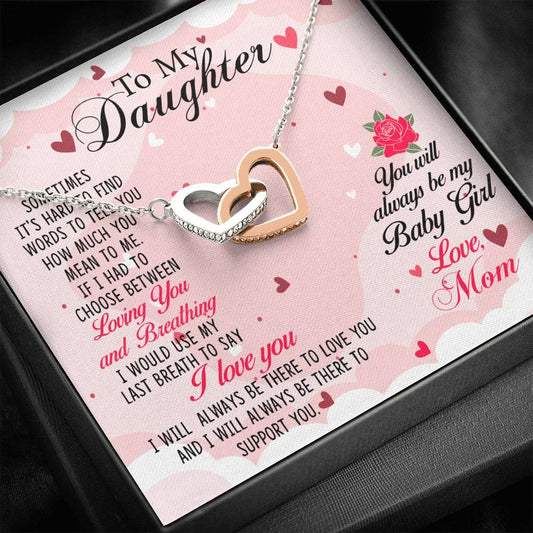 To My Daughter - You Will Always Be My Baby Girl - Interlocking Hearts Necklace, Daughter Necklace, Birthday Gift From Mom, Valentine Gift