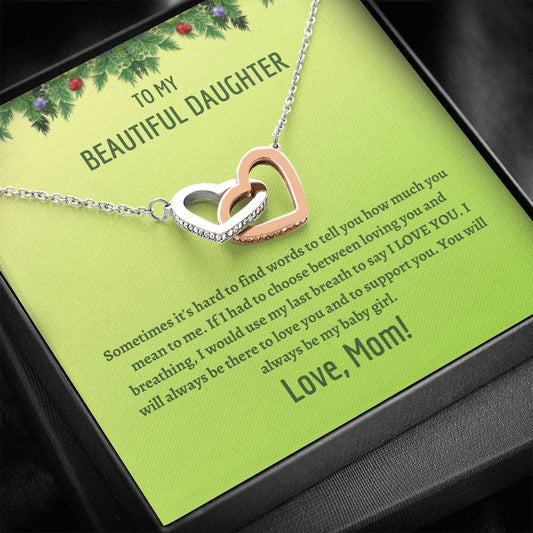 To My Daughter - Loving You And Breathing - Interlocking Hearts Necklace