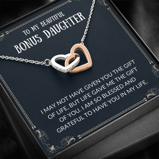 To My Bonus Daughter - Interlocking Hearts Necklace, Step daughter, Adopted daughter, daughter in law gift, future daughter, from step dad, from step mom, from step dad