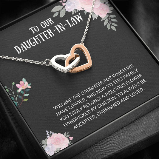 To My Daughter-In-Law - Interlocking Hearts Necklace, Step Daughter, Adopted Daughter, Daughter In Law Gift, Future Daughter, From Step Dad, From Step Mom