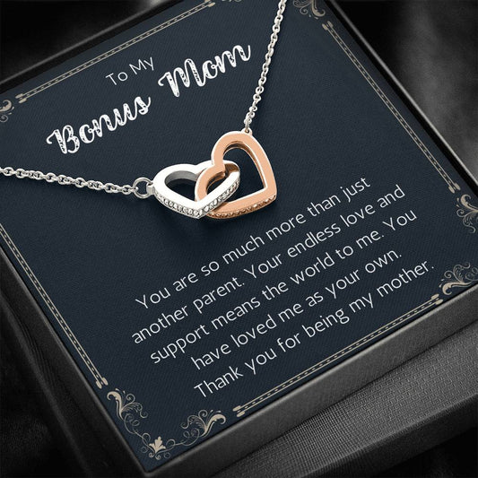 Bonus Mom - My Mother - Interlocking Hearts Necklace - for step mom, gift for bonus mom, bonus mom jewelry, mothers day, mother in law, parents wedding, foster mom gift