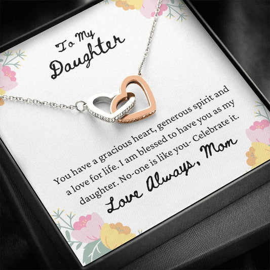 To My Daughter - Gracious Heart - Interlocking Hearts Necklace
