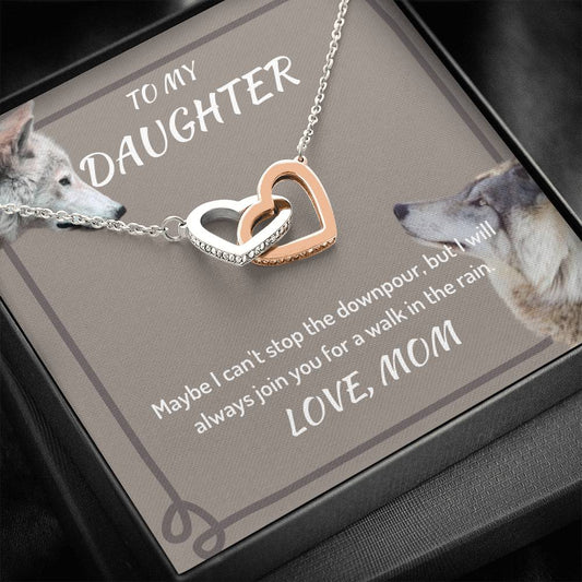 To My Daughter - I Can't Stop The Downpour - Interlocking Hearts Necklace