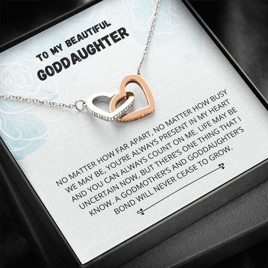 Goddaughter Gifts From Godmother- Goddaughter Baptism, Goddaughter Interlocking Hearts Necklace, First Communion, Girl Birthday, Christening, Confirmation Gifts For Girls