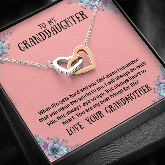 To My Granddaughter - You Mean The World -  Interlocking Hearts Necklace