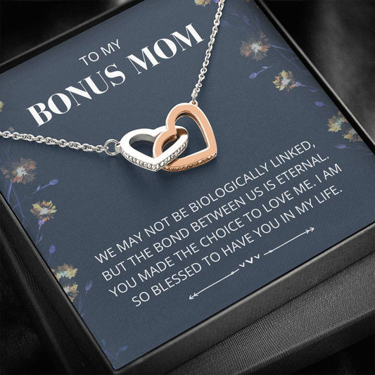 Bonus Mom - Eternal Bond - Interlocking Hearts Necklace -bonus mom, mothers day, mother in law, parents wedding, from step daughter, step parent, foster gift, mom necklace