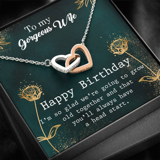 To My Gorgeous Wife - Happy Birthday - Interlocking Hearts Necklace