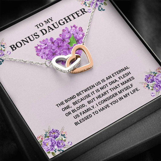 To My Bonus Daughter - Interlocking Hearts Necklace, Step Daughter, Adopted Daughter, Daughter In Law Gift, Future Daughter, From Step Dad, From Step Mom