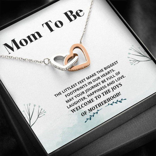 Mom To Be - Littlest Feet - Interlocking Hearts Necklace- New Mommy Gift, New Mom Jewelry, New Mom Necklace, New Mother Gift, Baby Shower Gift, Pregnancy Gift