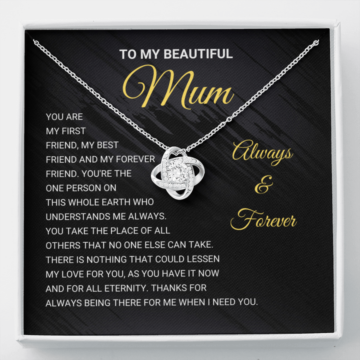 To My Beautiful Mum -  Love Knot Necklace, Gift For Mum, Mothers Day Gift, Daughter Mother Gift, Mother Son Gift, Mother Birthday, Gift For Mom