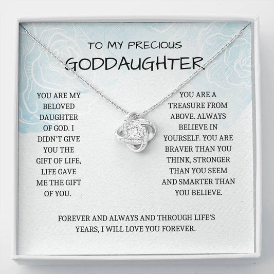 Goddaughter Gifts from Godmother- Goddaughter Baptism, Goddaughter Love Knot Necklace, First Communion, Girl Birthday, Christening, Confirmation Gifts for Girls