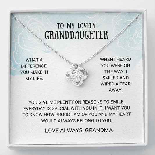 Granddaughter - Reasons To Smile Love Knot Necklace, Gift From Grandma, Granddaughter Gift, Card For Granddaughter, Grandchild Birthday, Wedding Gift, Graduation Gift
