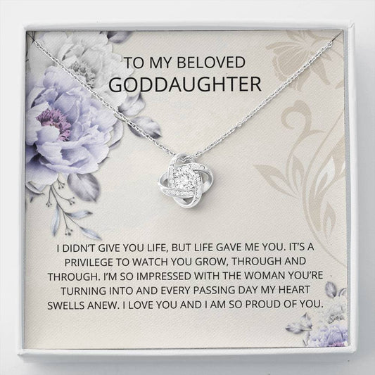Goddaughter Gifts From Godmother- Goddaughter Baptism, Goddaughter Love Knot Necklace, First Communion, Girl Birthday, Christening, Confirmation Gifts For Girls