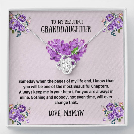 Chapters to Granddaughter (1) Love Knot Necklace - Wooden Box