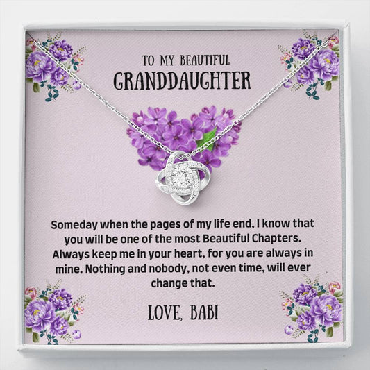 Beautiful Chapters to Granddaughter Love Knot Necklace - Wooden Box