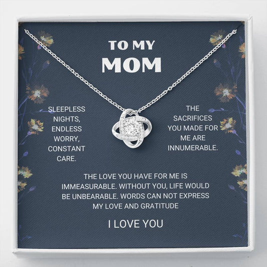 Mom - Love and Gratitude Love Knot Necklace,  Mothers Day Gift, Gift, Mothers Day Card, Gift Idea, Son, Mother Jewelry, Mother Daughter, Mothers Day, Mother-in-Law Gift Love Knot Necklace - Wooden Box