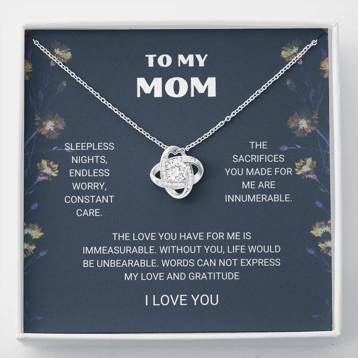 Mom - Love and Gratitude Love Knot Necklace,  Mothers Day Gift, Gift, Mothers Day Card, Gift Idea, Son, Mother Jewelry, Mother Daughter, Mothers Day, Mother-in-Law Gift Love Knot Necklace - Wooden Box