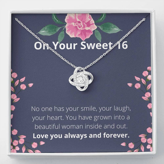 Sweet 16-Beautiful Woman- Love Knot Necklace - sweet 16 gift, sweet sixteen, sweet sixteen birthday, sweet 16, sweet 16 necklace, sweet 16th, sweet 16 keychain