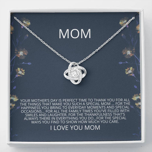 Mom - Perfect Time Love Knot Necklace, Mother's Day Gift, Gift for Mother's Day, Mothers Day Card,  Grandmother and Daughter,  Mother in Law Gift, Son Gift to Mom