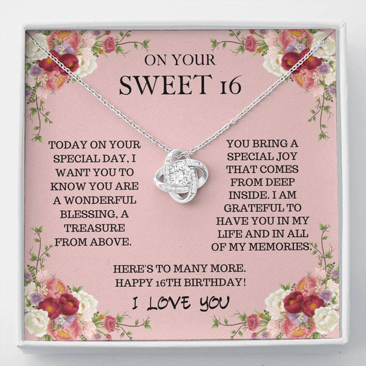 Sweet16 - Special Joy Love Knot Necklace, Sweet 16 Necklace, Sweet 16th, Sixteenth Birthday, Sweet 16 Present, Sweet Sixteen Gift, Sweet 16 Gift Idea, Gift For 16th Birthday