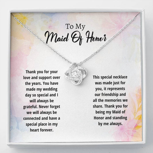Maid Of Honor - Thank You Love Knot Necklace, Gifts For Her, Maid Of Honor Gift, Matron Of Honor Gift, Card For Maid Of Honor, Thank You Card, Maid of Honor Proposal Gift