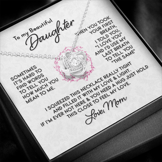 Daughter - Feel My Love - Mother's Day, Birthday, Gift from Mom, Love Knot Necklace for Women, Females