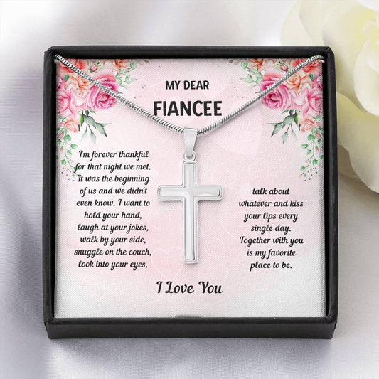 Fiance - Favorite Place Artisan Cross Necklace, Fiance Birthday, Fiance Gift, Girlfriend Gift, Gift Ideas, Engagement Gift, Fiance Anniversary, BrideTo Be Gift, Fiance Jewelry