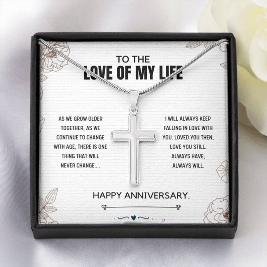 Wedding Anniversary - Falling In Love Artisan Cross Necklace, Anniversary Jewelry to Wife, Wife Anniversary, Anniversary Card, Wedding Gift,  Anniversary Gift, Wedding Card