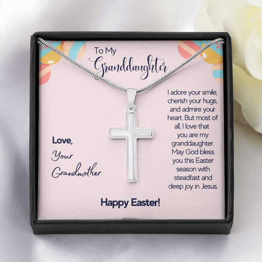 Happy Easter Gift For Granddaughter, Easter Necklace for Girl, Girls Easter Gifts For Granddaughter, Easter Artisan Cross Necklace