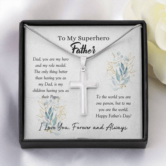 Father - My Hero Artisan Cross Necklace, Father's Day Card, Father's Day Gift, Happy Father's Day, Gift For Fathers Day, Bonus Dad Gift, Dad Gift Ideas, Dad Birthday Gift
