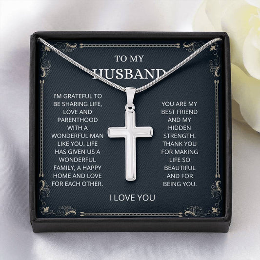 Husband - Best Friend Artisan Cross Necklace, Anniversary Gift For Husband, Gifts For Husband, Husband Birthday, Card For Husband, Wife To Husband, Father's Day Gift