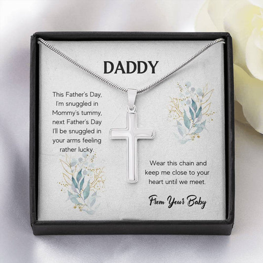 Daddy To Be - In Your Arms Artisan Cross Necklace, Daddy Gift, Card For Dad, New Dad Gift, Future Daddy, Happy Father's Day, Dad Birthday, Gifts For Dad, First Time Dad