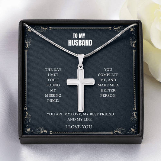 My Life - Artisan Cross Necklace,  My Life - Necklace, Anniversary Gift For Husband, Gifts For Husband, Husband Birthday, Card For Husband, Wife To Husband, Father's Day Gift, Husband To Be