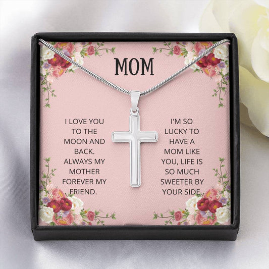 Mom - Forever my Friend Artisan Cross Necklace - Mothers Day Gift, Mothers Day Card, Child Mother, Grandmother and Daughter, Happy Mothers Day, Necklace, Mother of the Bride
