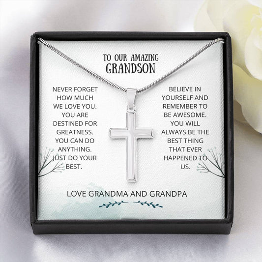 Grandson - Destined for Greatness Artisan Cross Necklace, Grandson Necklace, Great Grandson, Graduation Gift, Card for Grandson, Grandson Birthday, Gift for Grandson