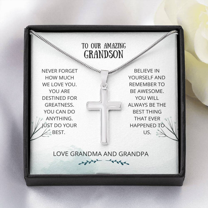 Grandson - Destined for Greatness Artisan Cross Necklace, Grandson Necklace, Great Grandson, Graduation Gift, Card for Grandson, Grandson Birthday, Gift for Grandson