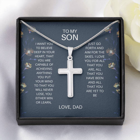 Son - Believe Deep Artisan Cross Necklace, Gift For Son, Son Birthday, Son-In-Law, Necklace For Son, Son Gift Ideas, Gifts To Son From Dad, Son Graduation Gift, Message Card