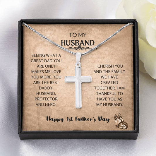 Husband 1st Father's Day - Great Dad Artisan Cross Necklace, Husband Gift, Fathers Day Gift, Gift For Husband, First Father's Day, Gift For Husband, Gift From Wife, Gift Idea