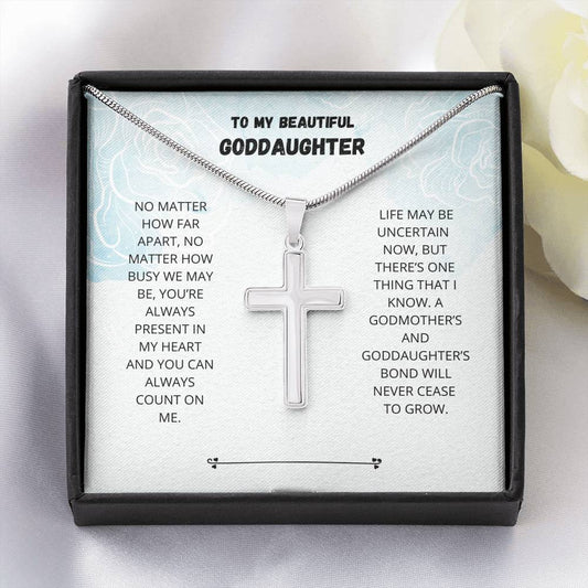 Goddaughter Gifts From Godmother - Goddaughter Baptism, Goddaughter Artisan Cross Necklace, First Communion, Girl Birthday, Christening, Confirmation Gifts For Girls