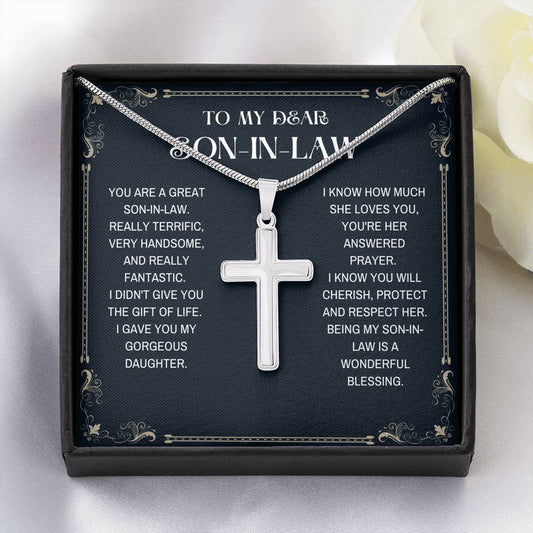 Son-In-Law Artisan Cross Necklace, Gift For Son-In-Law, Son-In-Law Gift, Son-In-Law Present, Son-In-Law Birthday, Son-In-Law Card, Son-In-Law Gift Idea,  Jewelry, Wedding Gift