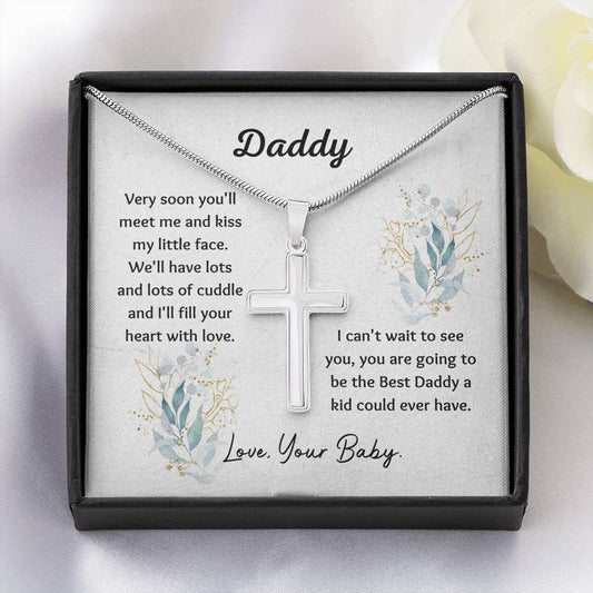 Daddy To Be - Heart With Love Artisan Cross Necklace, Daddy Gift, Card For Dad, New Dad Gift, Future Daddy, Happy Father's Day, Dad Birthday, Gifts For Dad, First Time Dad