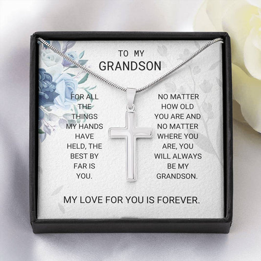 Grandson - Best by Far is You Artisan Cross Necklace, Grandson Necklace, Great Grandson, Graduation Gift, Card for Grandson, Grandson Birthday, Gift for Grandson, Christening