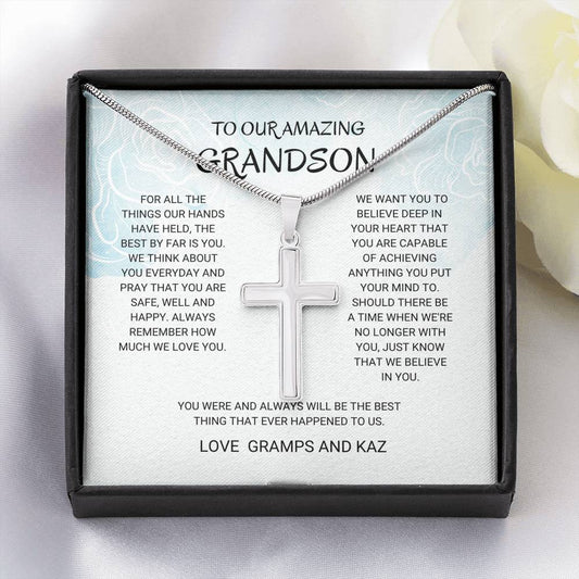 Grandson - Best Thing Artisan Cross Necklace, Grandson Necklace, Great Grandson, Graduation Gift, Card for Grandson, Grandson Birthday,