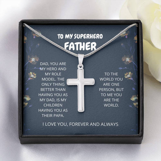 Father - My Hero Artisan Cross Necklace, Father's Day Card, Father's Day Gift, Happy Father's Day, Gift For Fathers Day, Bonus Dad Gift, Dad Gift Ideas, Dad Birthday Gift