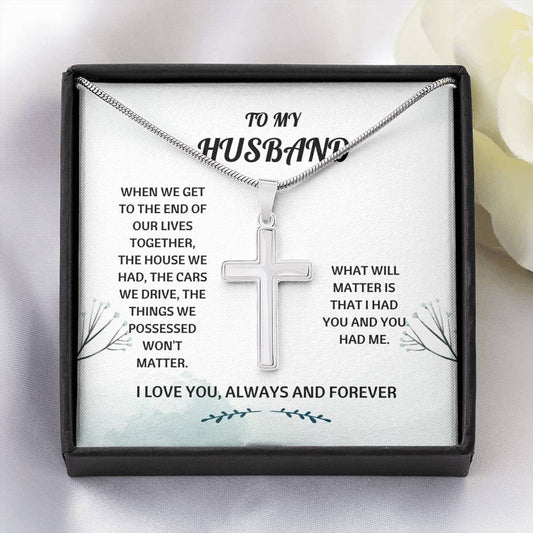 Husband - You Had Me Artisan Cross Necklace, Anniversary Gift For Husband, Gifts For Husband, Husband Birthday, Card For Husband, Wife To Husband, Father's Day Gift, Gift Idea Artisan Cross Necklace - Wooden Box