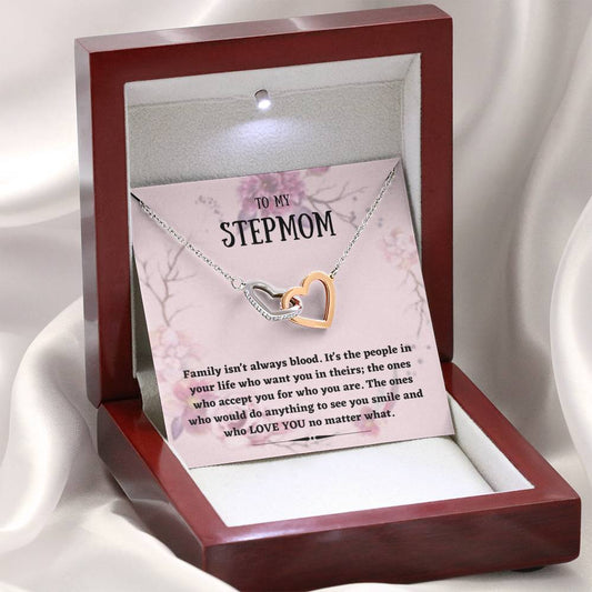 To My Stepmother - Interlocking Hearts Necklace, Step Mom, Mothers Day, Mother In Law, Bonus Mom Jewelry, Step Parent Gift,  Personalized Jewelry For Mom, From Step Daughter