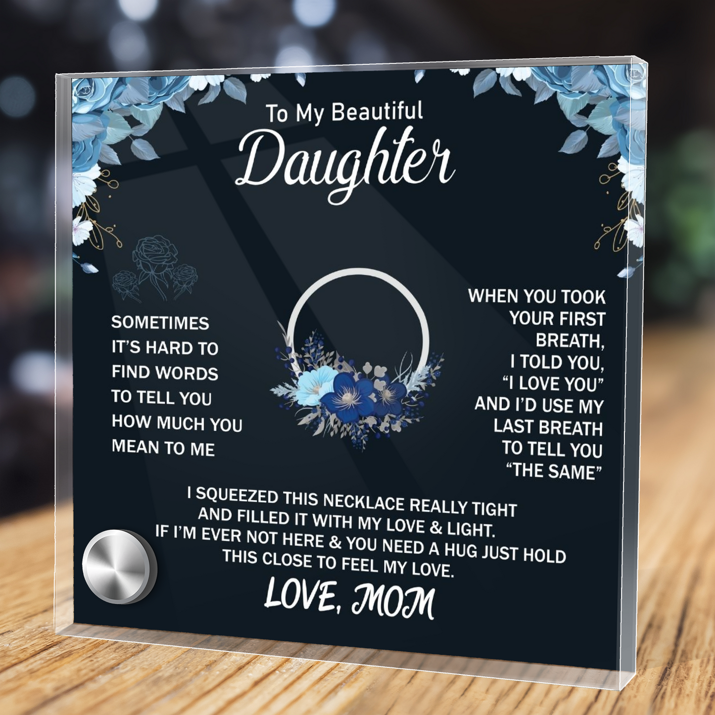 To My Daughter - Glass Message Display With Necklace Gift From Mom Graduation, Christmas