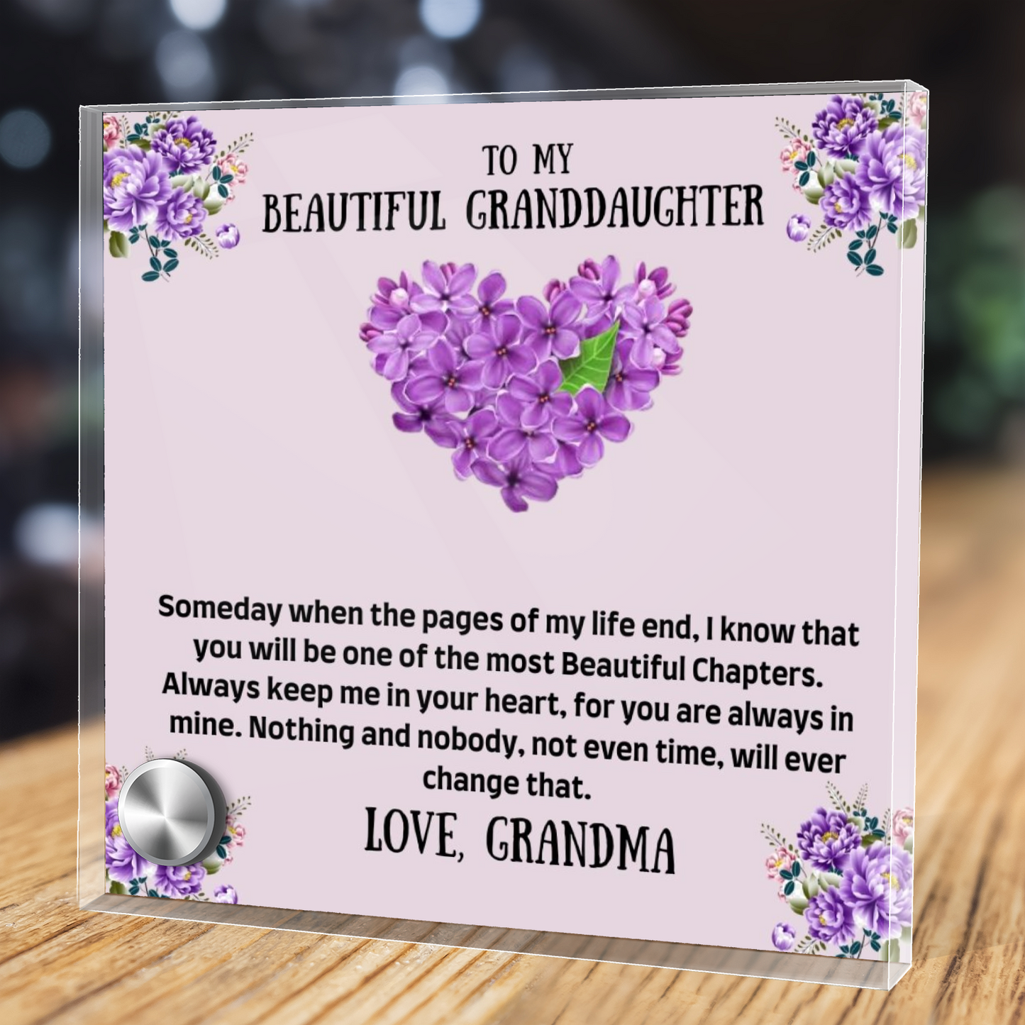 To My Granddaughter - Lumen Glass Message Display Stand with Necklace, Gifts for Granddaughters, Granddaughter Necklace, For Granddaughters