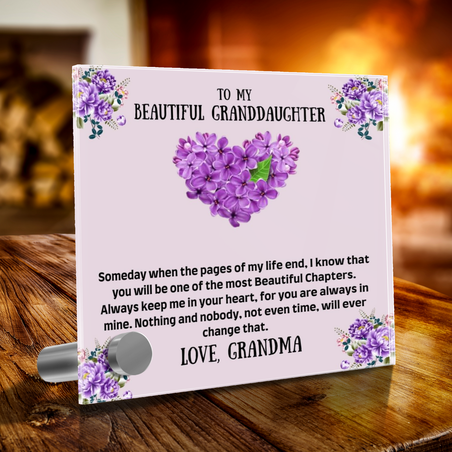 To My Granddaughter - Lumen Glass Message Display Stand with Necklace, Gifts for Granddaughters, Granddaughter Necklace, For Granddaughters