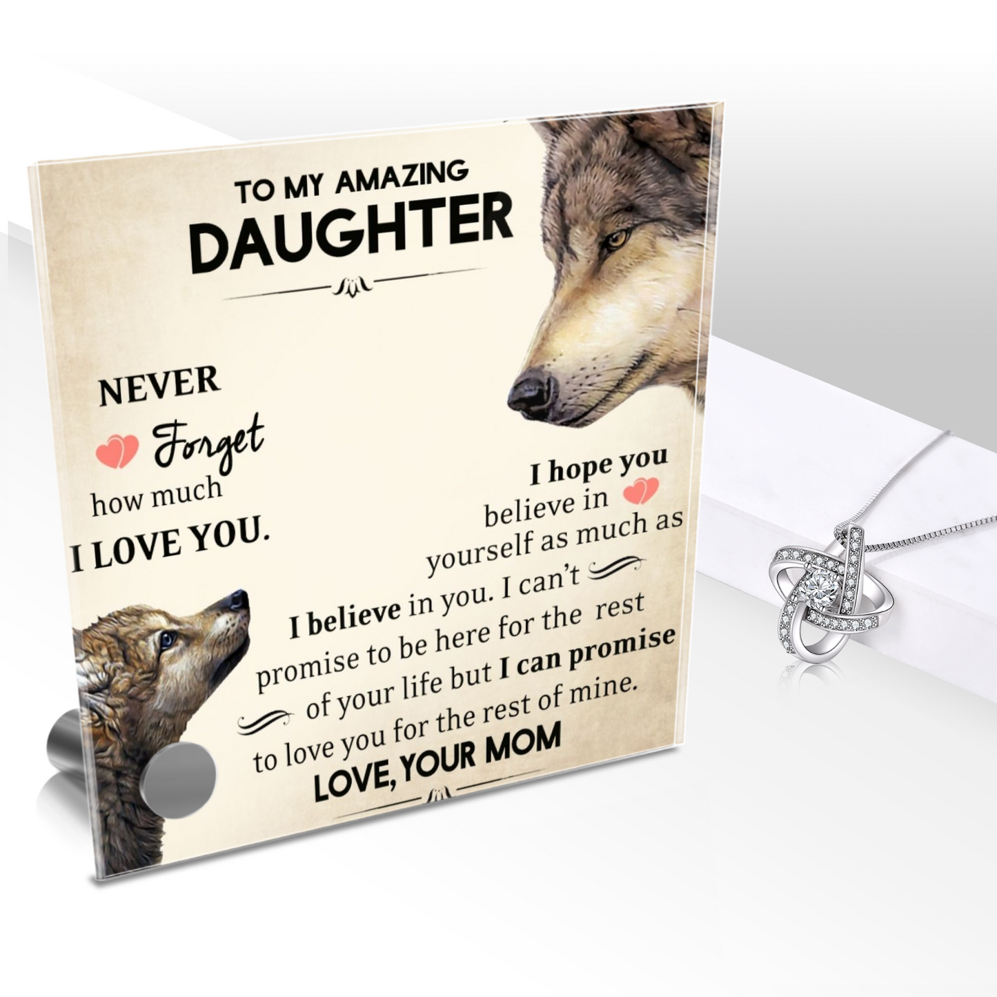 To My Daughter - Glass Message Display With Necklace Gift From Mom Graduation, Christmas Gifts to Daughter, Daughter Birthday Jewelry